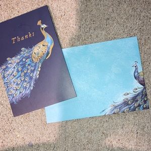 FABULOUS BLUE AND GOLD PEACOCK THANK YOU CARDS- x 10